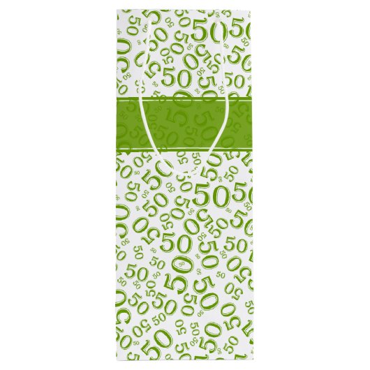 Happy 50th Birthday Number Pattern Green/White Wijn Cadeautas (Achterkant)