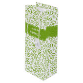 Happy 50th Birthday Number Pattern Green/White Wijn Cadeautas (Voorkant Gekanteld)