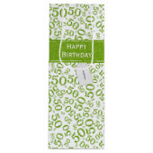 Happy 50th Birthday Number Pattern Green/White Wijn Cadeautas (Voorkant)