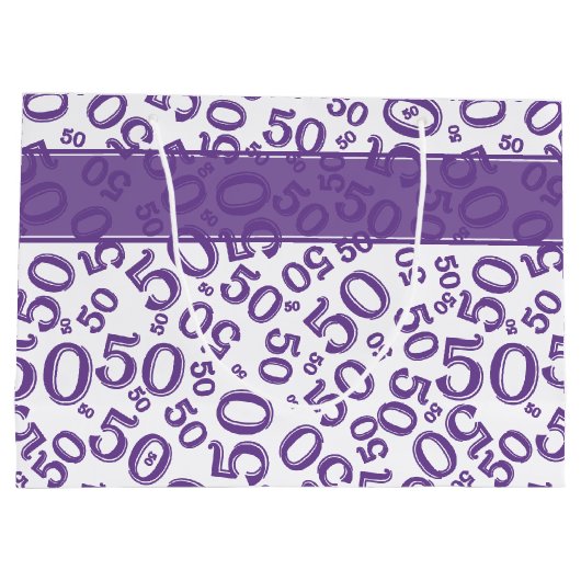 Happy 50th Birthday Number Pattern Paars/White Groot Cadeauzakje (Achterkant)