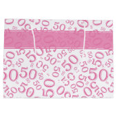 Happy 50th Birthday Number Pattern Pink/White Groot Cadeauzakje (Achterkant)
