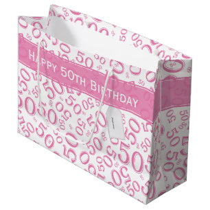 Happy 50th Birthday Number Pattern Pink/White Groot Cadeauzakje