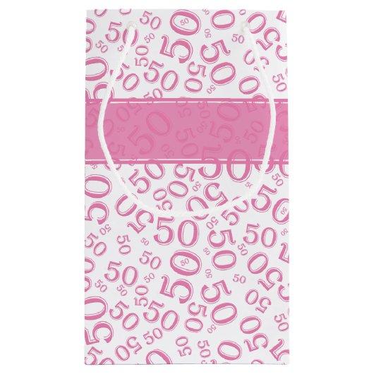 Happy 50th Birthday Number Pattern Pink/White Klein Cadeauzakje (Achterkant)