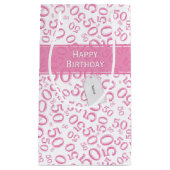 Happy 50th Birthday Number Pattern Pink/White Klein Cadeauzakje (Voorkant)