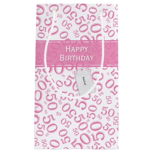 Happy 50th Birthday Number Pattern Pink/White Klein Cadeauzakje (Voorkant)