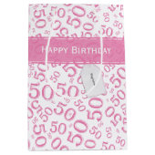 Happy 50th Birthday Number Pattern Pink/White Medium Cadeauzakje (Voorkant)