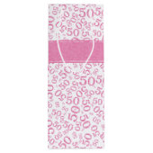 Happy 50th Birthday Number Pattern Pink/White Wijn Cadeautas (Achterkant)