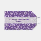 Happy 50th Birthday Paars Random Number Pattern Cadeaulabel (Voorkant (Horizontaal))