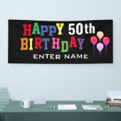 Happy 50th Birthday Party Colorful Balloons Custom Spandoek (Beurs)