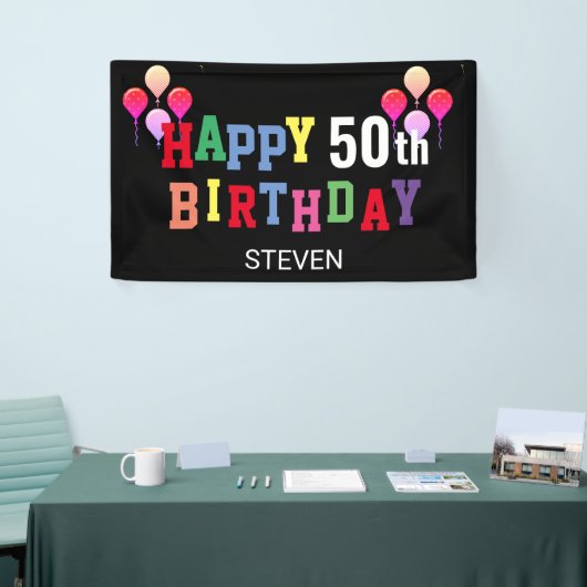 Happy 50th Birthday Party Colorful Personalized Spandoek (Beurs)