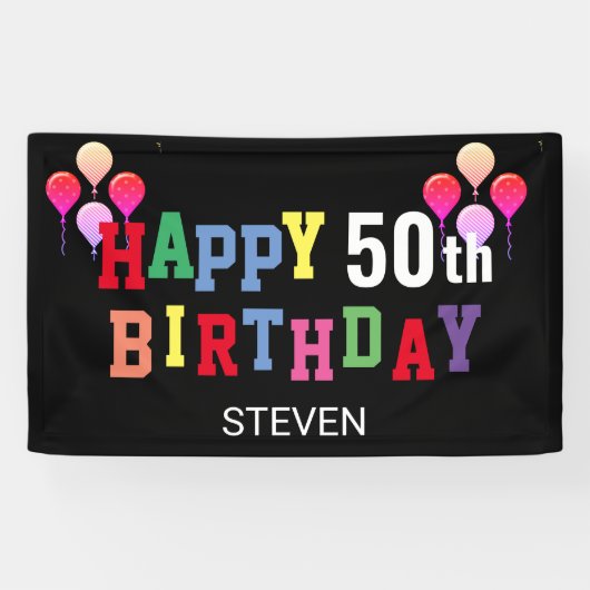 Happy 50th Birthday Party Colorful Personalized Spandoek (Horizontaal)