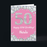 Happy 50th Birthday Pink en Silver Glitter Card Kaart<br><div class="desc">Happy 50th Birthday Pink and Silver Glitter Card met persoonlijke naam. Voor verdere aanpassing,  te klikken gelieve de knoop "van de Aanpassing het"en ons ontwerphulpmiddel te gebruiken om deze sjabloon te wijzigen.</div>