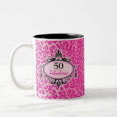 Happy 50th Birthday Pink Leopard 50 en Fabulous T Tweekleurige Koffiemok (Links)