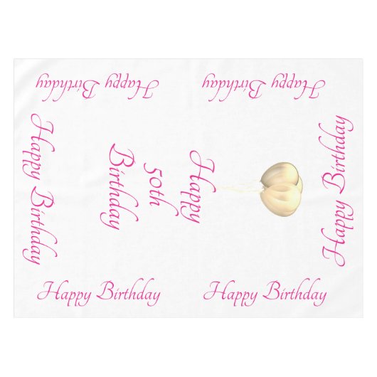Happy 50th Birthday Pink White Gold Balloons Cool Tafelkleed (Voorkant (Horizontaal))