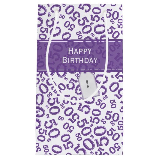 Happy 50th Birthday Random Number Pattern Paars Klein Cadeauzakje (Voorkant)