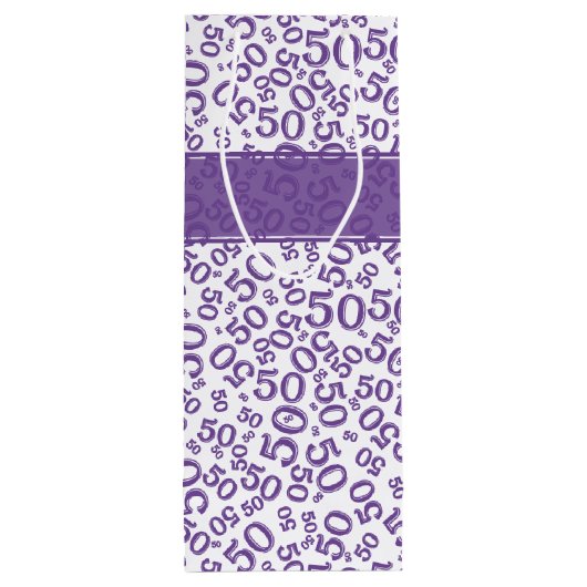Happy 50th Birthday Random Number Pattern Paars Wijn Cadeautas (Achterkant)