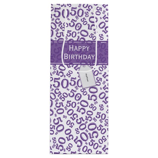 Happy 50th Birthday Random Number Pattern Paars Wijn Cadeautas (Voorkant)