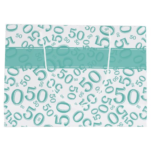 Happy 50th Birthday Random Pattern Blauwgroen/Whit Groot Cadeauzakje (Achterkant)