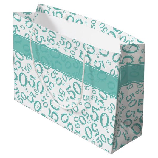 Happy 50th Birthday Random Pattern Blauwgroen/Whit Groot Cadeauzakje (Achterkant Gekanteld)