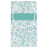 Happy 50th Birthday Random Pattern Blauwgroen/Whit Klein Cadeauzakje (Achterkant)