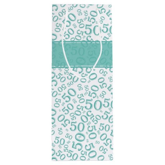 Happy 50th Birthday Random Pattern Blauwgroen/Whit Wijn Cadeautas (Achterkant)