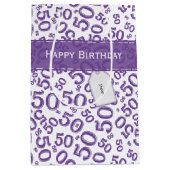 Happy 50th Birthday Random Pattern Paars/White Medium Cadeauzakje (Voorkant)