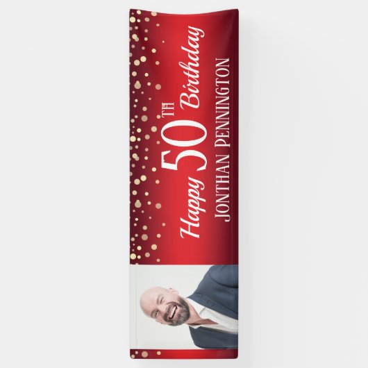 Happy 50th Birthday Red met Confetti One Photo Spandoek (Verticaal)