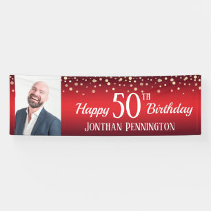 Happy 50th Birthday Red met Confetti One Photo Spandoek