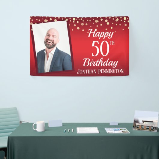 Happy 50th Birthday Red met Confetti One Photo Spandoek (Beurs)