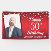 Happy 50th Birthday Red met Confetti One Photo Spandoek (Horizontaal)