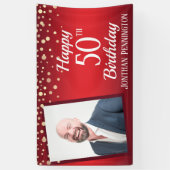 Happy 50th Birthday Red met Confetti One Photo Spandoek (Verticaal)