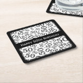 "Happy 50th Birthday" - thema Sq van de zwarte/wit Kartonnen Onderzetters (Schuin)