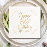 Happy 50th Birthday Vijftig Gepersonaliseerde Naam Folie Servetten<br><div class="desc">Happy 50th Birthday Fifty Personalized Name Real Folie Stamped Paper Napkins bevat de tekst "happy 50th Birthday" met uw persoonlijke naam hieronder in de moderne kalligrafie script typografie. Perfect voor 50ste verjaardagsfeestjes. Creëer door Evco Studio www.zazzle.com/store/evcostudio</div>