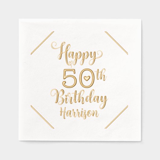 Happy 50th Birthday Vijftig Gepersonaliseerde Naam Folie Servetten (Voorkant)