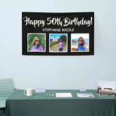 Happy 50th Birthday Zwart Gepersonaliseerde Foto's Spandoek (Beurs)