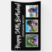 Happy 50th Birthday Zwart Gepersonaliseerde Foto's Spandoek (Verticaal)