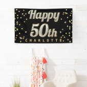 Happy 50th Bling Typography Gold Confetti Black Spandoek (Insitu)