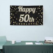 Happy 50th Bling Typography Gold Confetti Black Spandoek (Beurs)