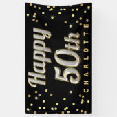 Happy 50th Bling Typography Gold Confetti Black Spandoek (Verticaal)