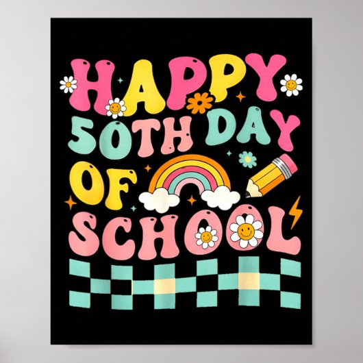 Happy 50th Day Of School Retro Teacher Students Sm Poster (Voorkant)