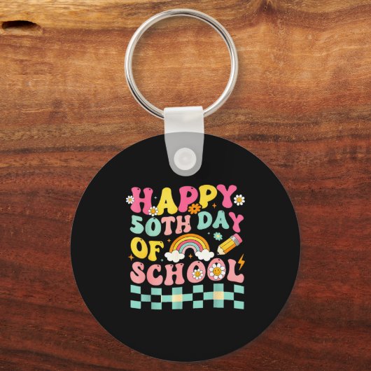 Happy 50th Day Of School Retro Teacher Students Sm Sleutelhanger (Voorkant)