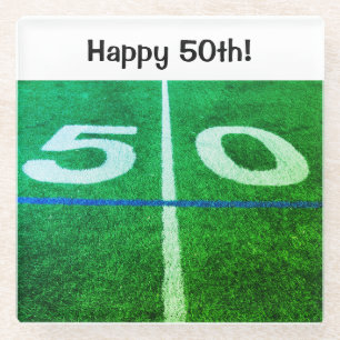 Happy 50th football 50 yard lijnfoto glazen onderzetter
