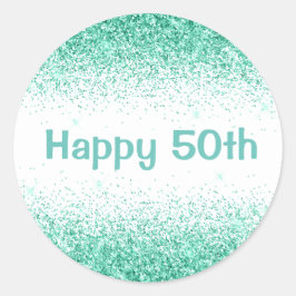 Happy 50th Glam Green Glitter Elegant Typografie Ronde Sticker