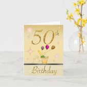 Happy 50th Gold Glamours Birthday Kaart (Gele Bloem)