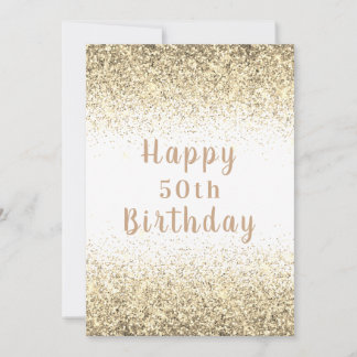 Happy 50th Gold Glitter Typography Birthday Kaart