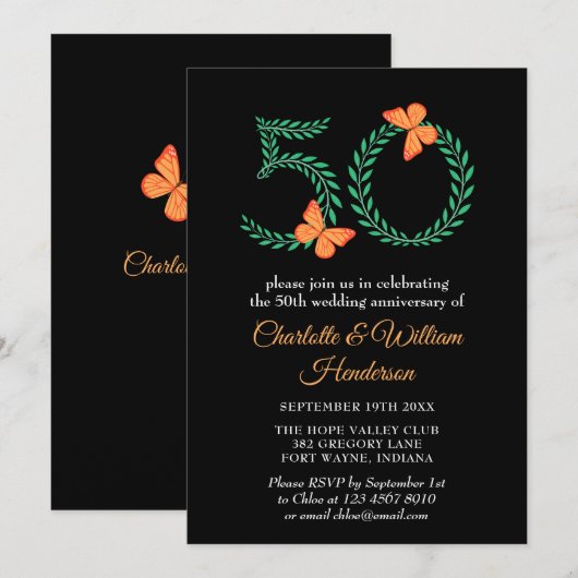 Happy 50th Golden Wedding Jubileum Vlinder Kaart (Voorkant / Achterkant)