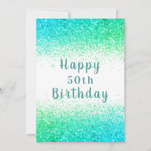 Happy 50th Green & n Blue Glitter Typografie