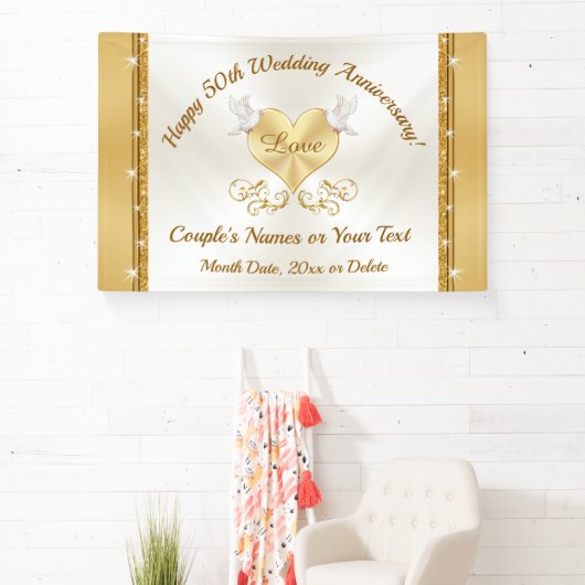 Happy 50th Jubileum Banner, gepersonaliseerd Golde Spandoek (Insitu)