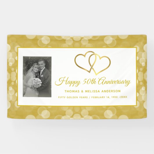 HAPPY 50th JUBILEUM CHAMPAGNE GOLD HEARTS Spandoek (Horizontaal)