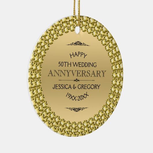 Happy 50th Jubileum Diamonds & Gold Keramisch Ornament (Rechts)